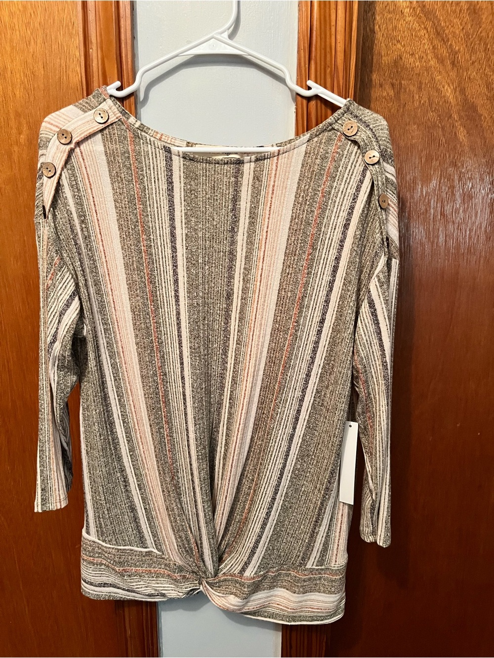 Striped Twist-Hem Tunic with Button Shoulder - Multi